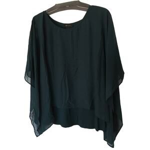 AB Studio, Medium, Sheer/Lined, Beautiful Asymmetrical Forest Green Blouse